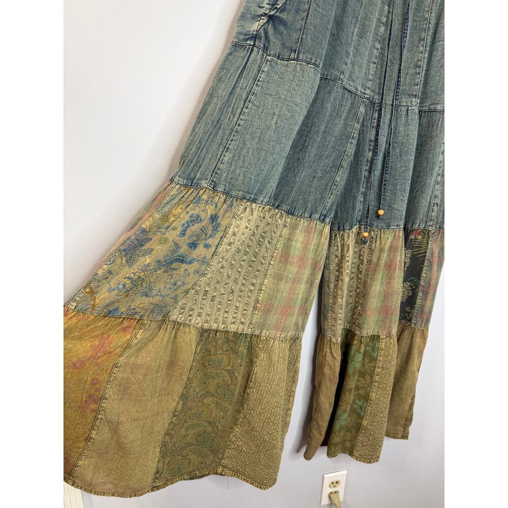 Young Threads Boho chic Tiered Patch Pants Wide Leg Festival Sz M - Picture 4 of 15